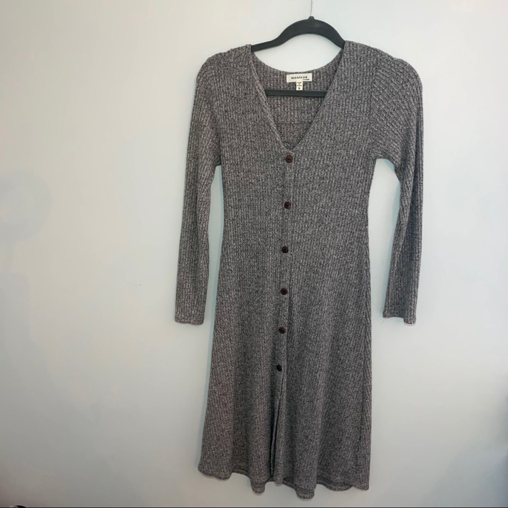 S V-Neck Grey Sweater Dress